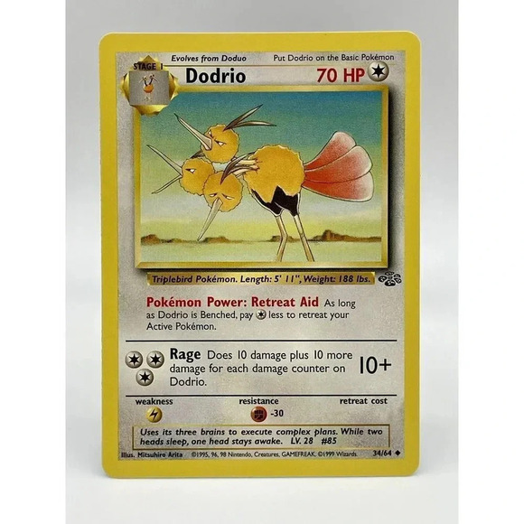 Pokémon TCG Dodrio Jungle 34/64 Regular Unlimited Uncommon Non Holo Vintage 1999 - Picture 1 of 6